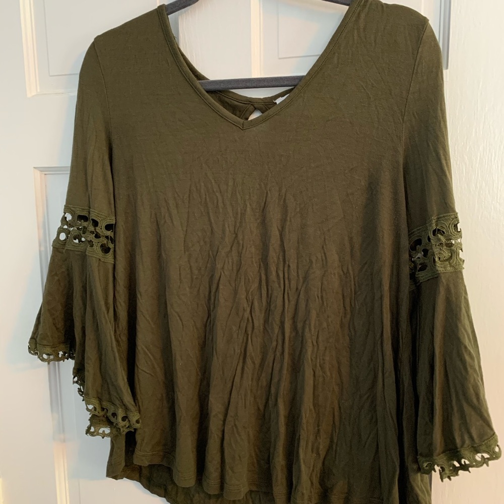 Army green bell sleeve blouse